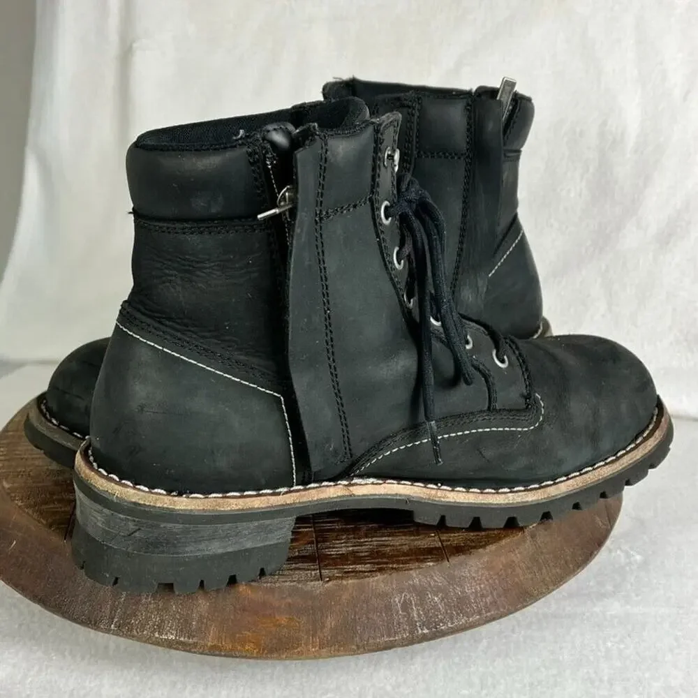 Harley Davidson Boots Mens 10.5 Bentler 6 Inch Side Zip Ankle Full Grain Leather